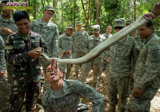 美军大兵赴菲律宾军演 体验喝蛇血