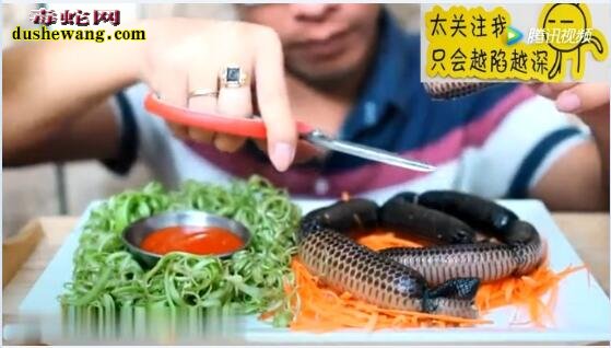 国外小伙直播吃蛇皮香肠!感觉蛇在嘴里动