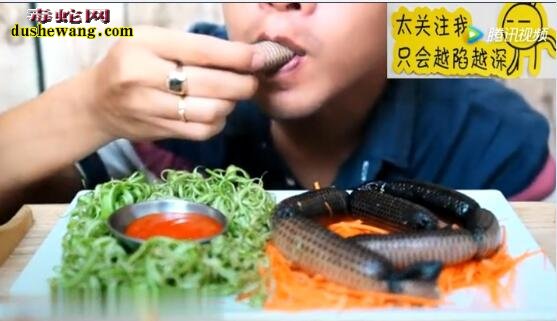 国外小伙直播吃蛇皮香肠!感觉蛇在嘴里动