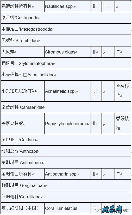 濒危野生动植物种国际贸易公约附录水生动物物种核准为国家重点保护野生动物名录: