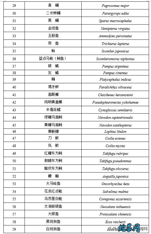 国家重点保护经济水生动植物资源名录