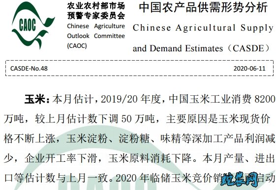 2020年6月中国农产品供需形势分析(玉米、大豆、棉花、食用油、糖)