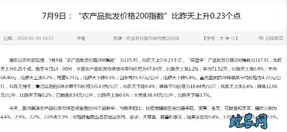7月9日农批价格指数上升0.23%,猪肉平均价格为47.84元